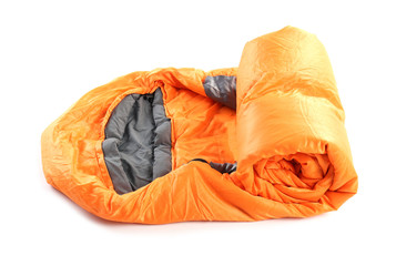 Sleeping bag on white background. Camping equipment