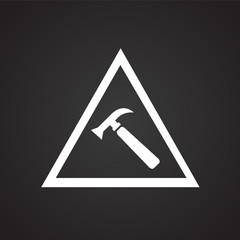 Hammer sign on black background icon