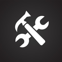 Hammer with wrench on black background icon