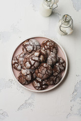 Chocolate brownie cookies in powdered sugar. Chocolate Crinkles.