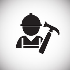 Worker with hammer on white background icon