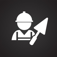 Worker with spatula on black background icon