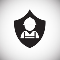 Worker on shield on white background icon