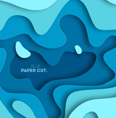 3D abstract blue wave background with paper cut shapes. Vector design layout for business presentations, flyers, posters. Eps10.