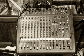 Fototapeta premium Digital Sound Mixer. Stage controller with sliders.