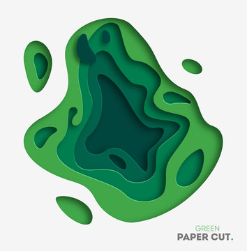 3D abstract background with green paper cut shapes. Vector design layout for business presentations, flyers, posters and invitations. Colorful carving art, environment and ecology element
