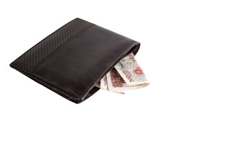 brown wallet from which the Vietnamese dongs stick. isolate