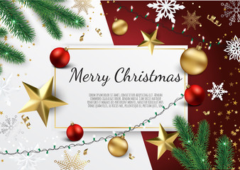 Christmas and New Year background with Gold glitter texture. Xmas card. Vector Illustration.