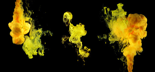 Acrylic colors in water. Ink blot. Abstract background. Collection on black.