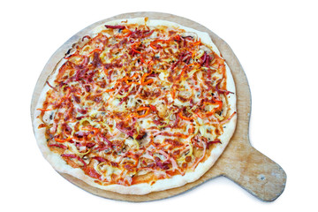 Pizza margarita on the wooden board