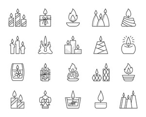 Candle Flame simple black line icons vector set