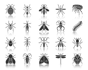 Danger Insect black silhouette icons vector set