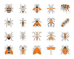 Danger Insect simple color flat icons vector set