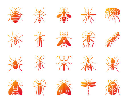 Danger Insect simple gradient icons vector set