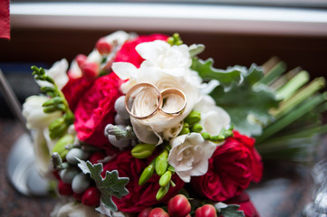 Beautiful bride big wedding bouquet