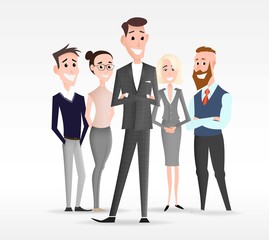 Cartoon office workers team character. Business landing page