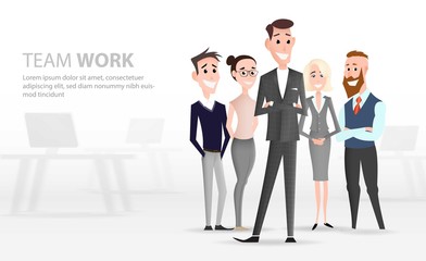 Cartoon office workers team character. Business landing page