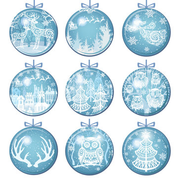 Set of Merry Christmas decorations with Balls