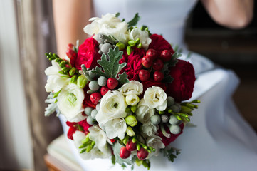 Beautiful bride big wedding bouquet