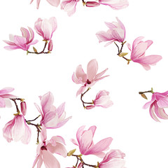 Seamless magnolia flower pattern illustration. isolated on white background