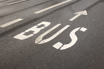 bus road sign with straight arrow