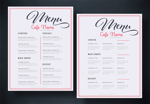 Cafe Menu Layout with Red Accents