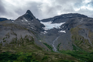 Fototapeta na wymiar Remote wilderness surrounds Worthington Glacier near Valdez Alaska along the Richardson Highway