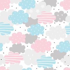 Fototapeta premium Cute hand drawn clouds Seamless pattern. vector illustration
