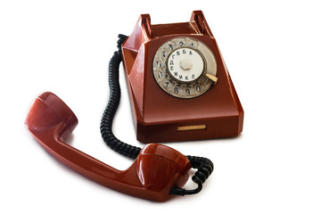 Old retro soviet telephone isolated on white background