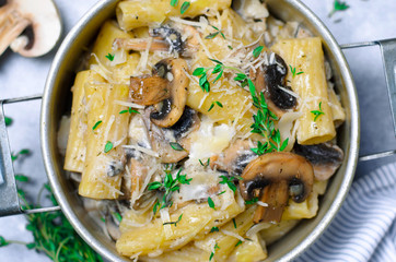 Creamy Mushroom Pasta with Fresh Thyme and Parmesan, Italian Cuisine