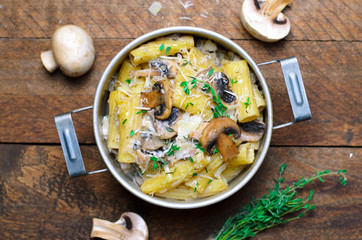 Creamy Mushroom Pasta with Fresh Thyme and Parmesan, Italian Cuisine