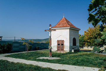 Old small wooden church where people usually pray on Sundays. Pezinok. Slovakia.