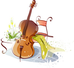 Cello leaning on a chair © zzve