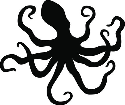 Black octopus silhouette. Isolated on white background. 