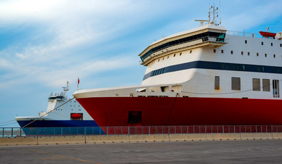 ferry ship stops in the port