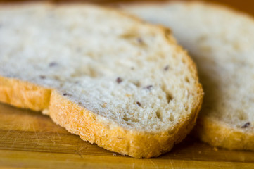 sliced whole wheat breads, close-up, selective focus