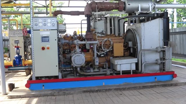 Powerful compressor at a gas plant. Compressing and transporting gas to a pipeline system