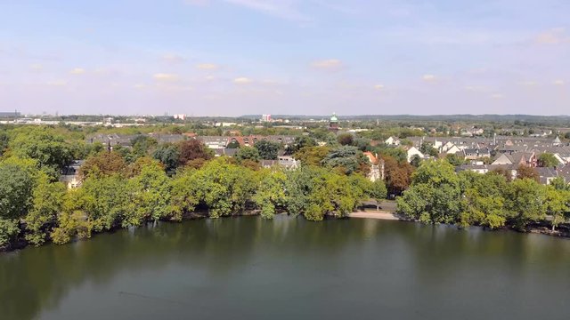 Germany Dusseldorf Benrath Castle pond Aerial drone view