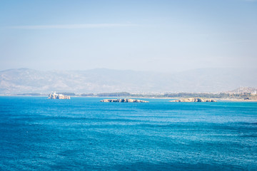 Beautiful background of a Moroccan  beach with waves and sea in summer in Al hoceima