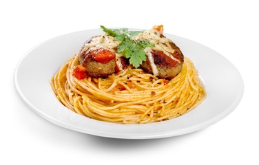 seving of spaghetti with meatballs
