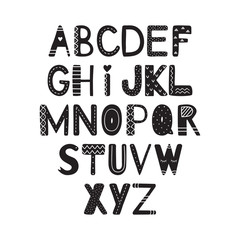 The hand drawing alphabet in scandinavian style