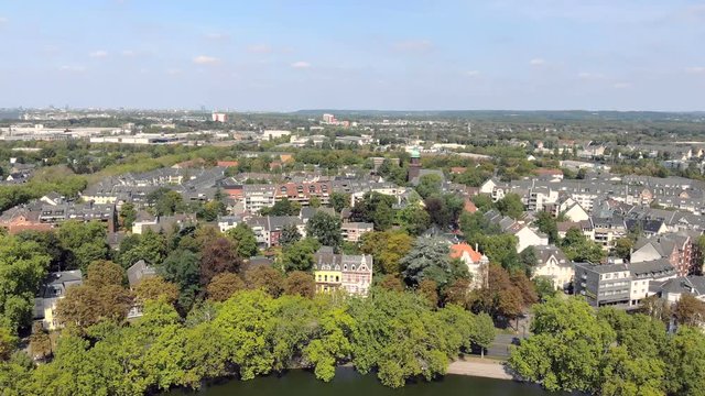 Germany Dusseldorf Benrath Castle pond Aerial drone view