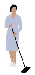 Female Cleaner Mopping Floor With Mop
