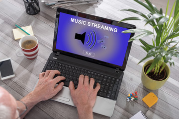 Music streaming concept on a laptop