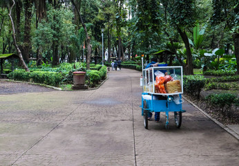 Snack Cart Being Wheeled Through Parque Mexico in Mexico City