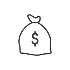 Money bag flat icon vector pictogram isolated, black and white bag with dollars
