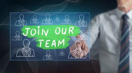 Man touching a hiring concept