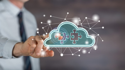 Fototapeta premium Man touching a cloud networking concept