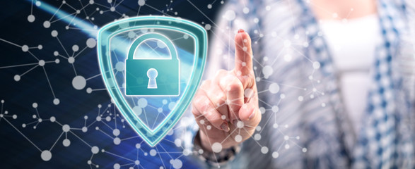 Woman touching a data security concept