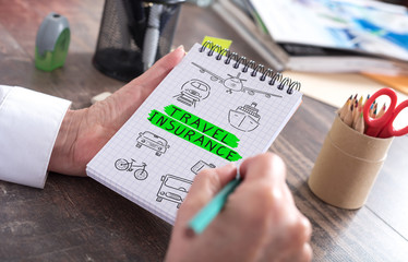 Travel insurance concept on a notepad